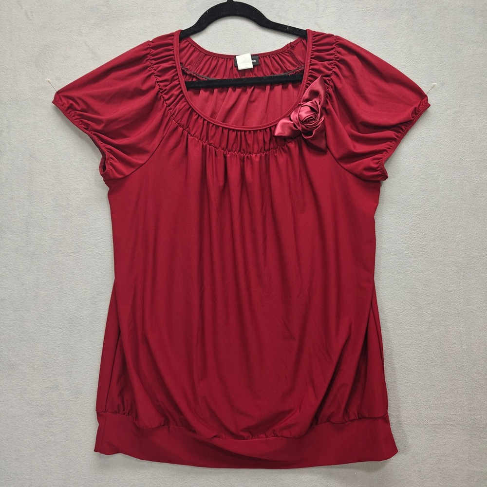Y2K Whimsigoth Rose Blouse Womens 2X Bubble Hem Puff Sleeve Dark Romantic Witchy